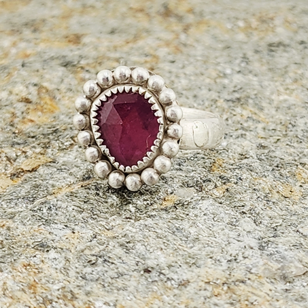 PINK SAPPHIRE RING HANDMADE IN RECYCLED STERLING SILVER WITH EMBELLISMENT SZ 8 - Picture 4 of 11